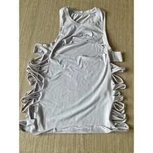 ALO YOGA CUT IT OUT LONG TANK – LIGHT GRAY – SIZE XS/S